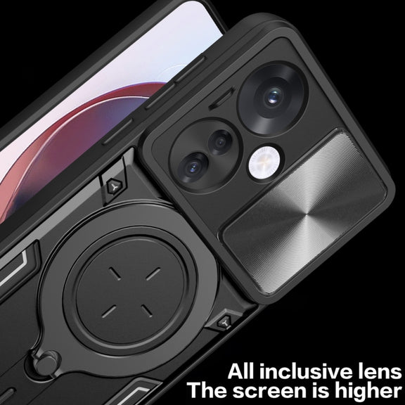 For OPPO Reno11 F 5G Global CD Texture Sliding Camshield Magnetic Holder Phone Case(Purple)
