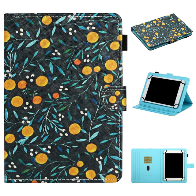 For 10 inch Universal Tablet PC Flower Pattern Horizontal Flip Leather Case with Card Slots & Holder(Yellow Fruit)