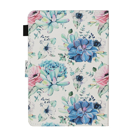 For 10 inch Universal Tablet PC Flower Pattern Horizontal Flip Leather Case with Card Slots & Holder(Blue Flower On White)