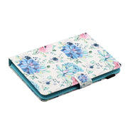 For 10 inch Universal Tablet PC Flower Pattern Horizontal Flip Leather Case with Card Slots & Holder(Blue Flower On White)