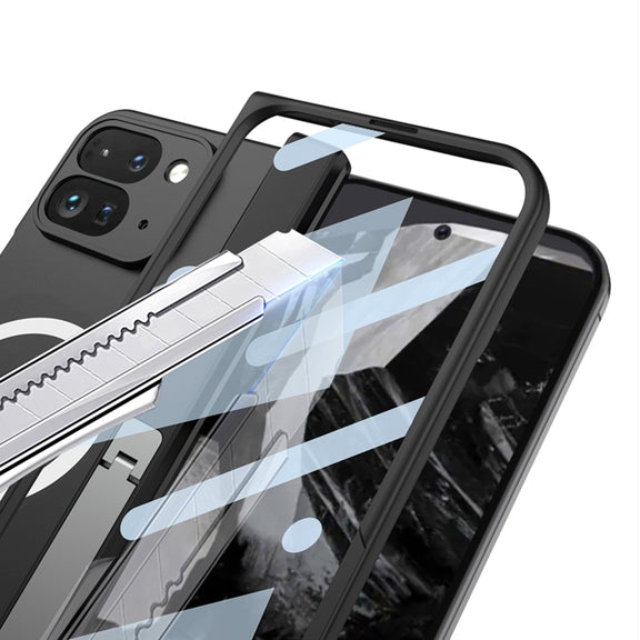 For Google Pixel 9 Pro Fold GKK Integrated Magsafe Fold Hinge Full Coverage Phone Case with Holder(Blue)