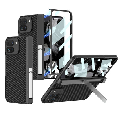 For Google Pixel 9 Pro Fold GKK Integrated Fold Hinge Leather Phone Case with Holder(Carbon Fibre Black) - free shipping - PMC Jewellery - Order now!