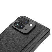 For Google Pixel 9 Pro Fold GKK Integrated Fold Hinge Leather Phone Case with Holder(Carbon Fibre Black)