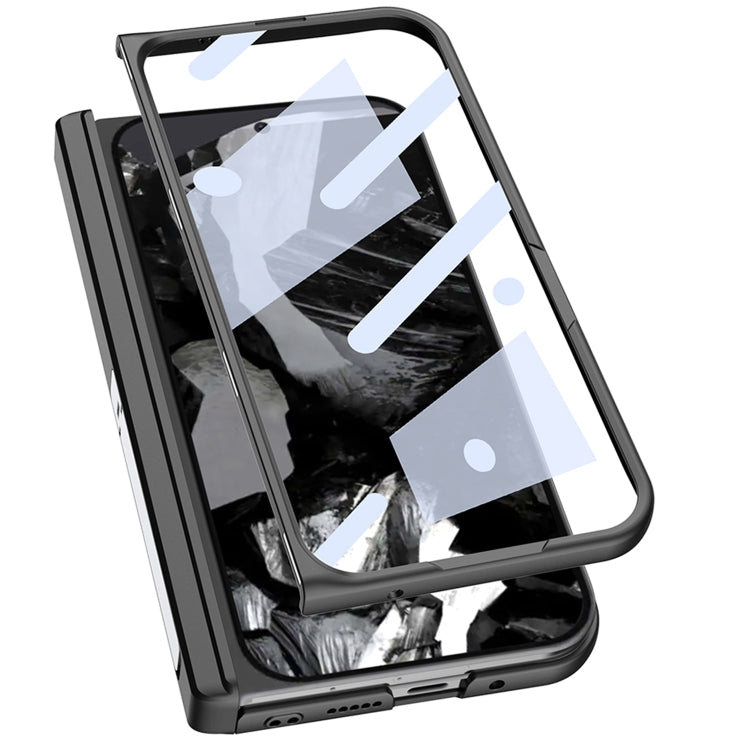 For Google Pixel 9 Pro Fold GKK Integrated Fold Hinge Leather Phone Case with Holder(Carbon Fibre Black)