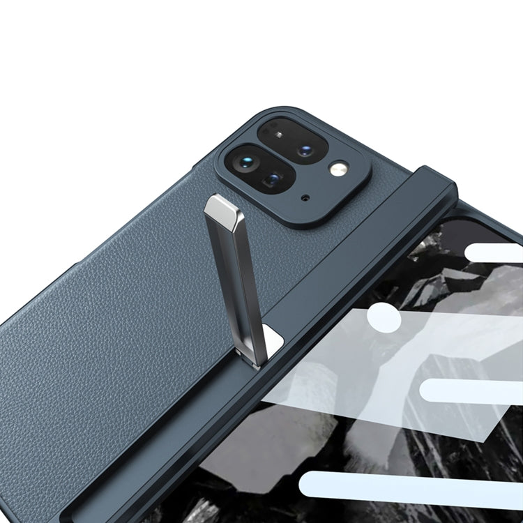 For Google Pixel 9 Pro Fold GKK Integrated Fold Hinge Leather Phone Case with Holder(Carbon Fibre Black)