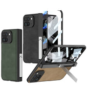 For Google Pixel 9 Pro Fold GKK Integrated Frosted Fold Hinge Leather Phone Case with Holder(Black)
