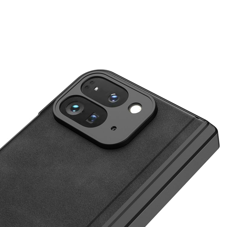For Google Pixel 9 Pro Fold GKK Integrated Frosted Fold Hinge Leather Phone Case with Holder(Brown)