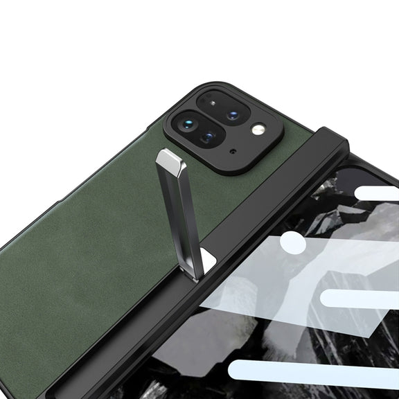 For Google Pixel 9 Pro Fold GKK Integrated Frosted Fold Hinge Leather Phone Case with Holder(Brown)