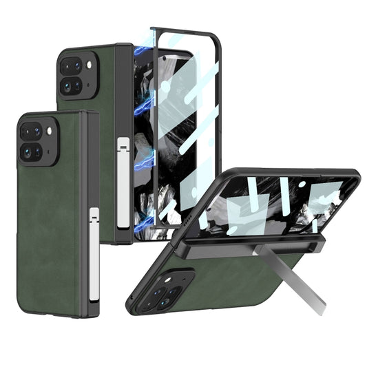 For Google Pixel 9 Pro Fold GKK Integrated Frosted Fold Hinge Leather Phone Case with Holder(Green) - free shipping - PMC Jewellery - Order now!