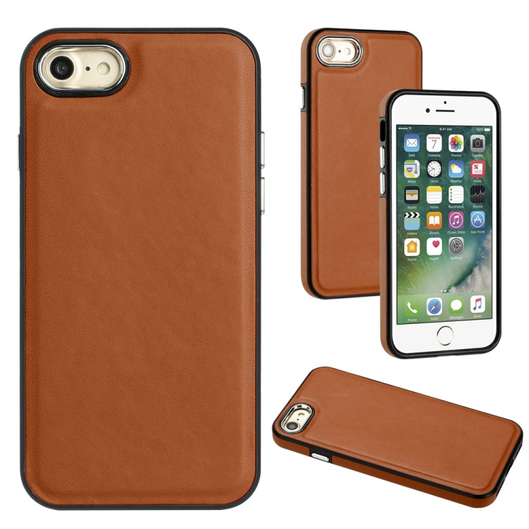 For iPhone SE 2022 / 6 / 7 / 8 / SE 2020 Leather Texture Full Coverage Phone Case(Brown) - iPhone SE 2022 / 2020 / 8 / 7 Cases by PMC TechLife | Online Shopping South Africa | PMC TechLife