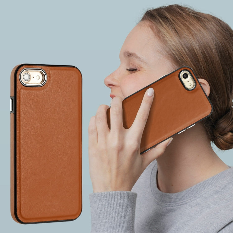 For iPhone SE 2022 / 6 / 7 / 8 / SE 2020 Leather Texture Full Coverage Phone Case(Brown) - iPhone SE 2022 / 2020 / 8 / 7 Cases by PMC TechLife | Online Shopping South Africa | PMC TechLife
