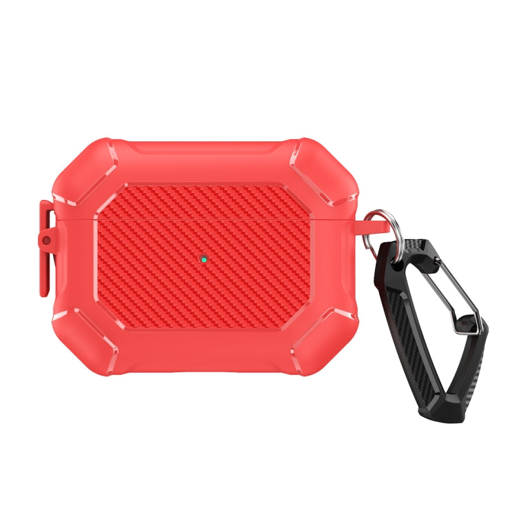 For AirPods Pro 2 Carbon Brazing Dimension TPU+PC Headphone Protective Cover with Switch Lock & Carabiner(Red) - For AirPods Pro 2 by PMC Jewellery | Online Shopping South Africa | PMC Jewellery | Buy Now Pay Later Mobicred