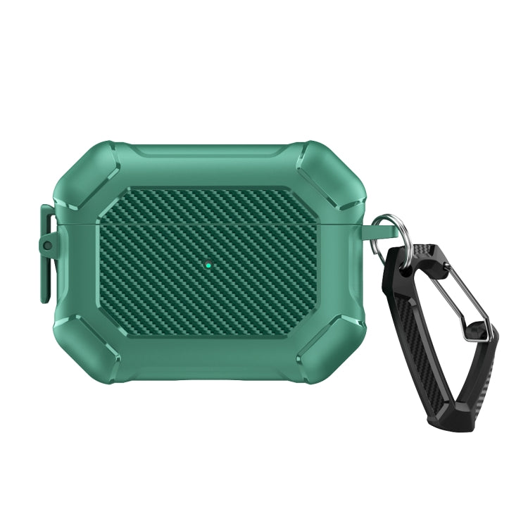 For AirPods Pro 2 Carbon Brazing Dimension TPU+PC Headphone Protective Cover with Switch Lock & Carabiner(Green) - For AirPods Pro 2 by PMC Jewellery | Online Shopping South Africa | PMC Jewellery | Buy Now Pay Later Mobicred