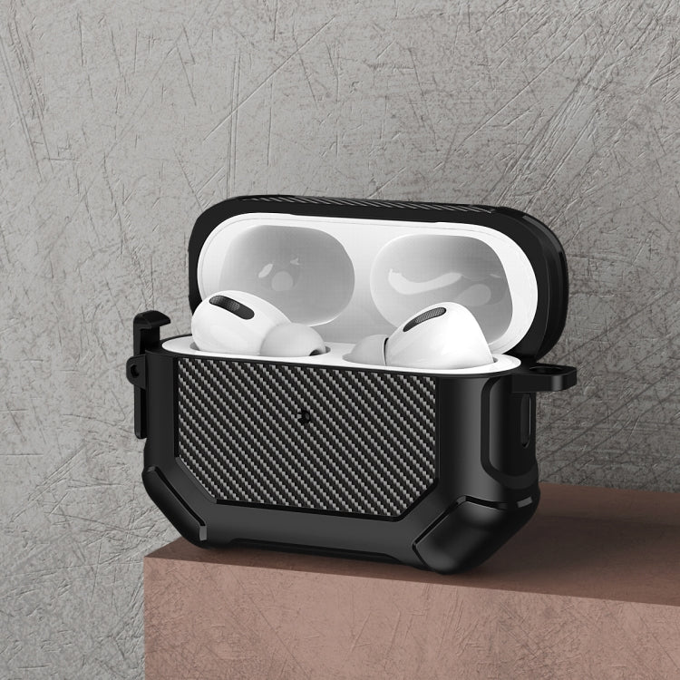 For AirPods Pro 2 Carbon Brazing Dimension TPU+PC Headphone Protective Cover with Switch Lock & Carabiner(Army Green)