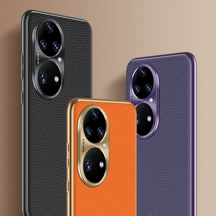 For Huawei Mate 50 RS Litchi Texture Genuine Leather Phone Case(Orange) - Huawei Cases by PMC TechLife | Online Shopping South Africa | PMC TechLife | Buy Now Pay Later Mobicred