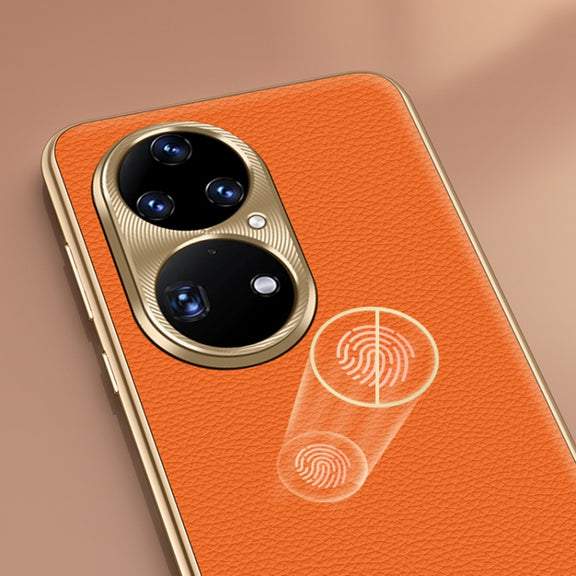 For Huawei Mate 60 Litchi Texture Genuine Leather Phone Case(Orange)