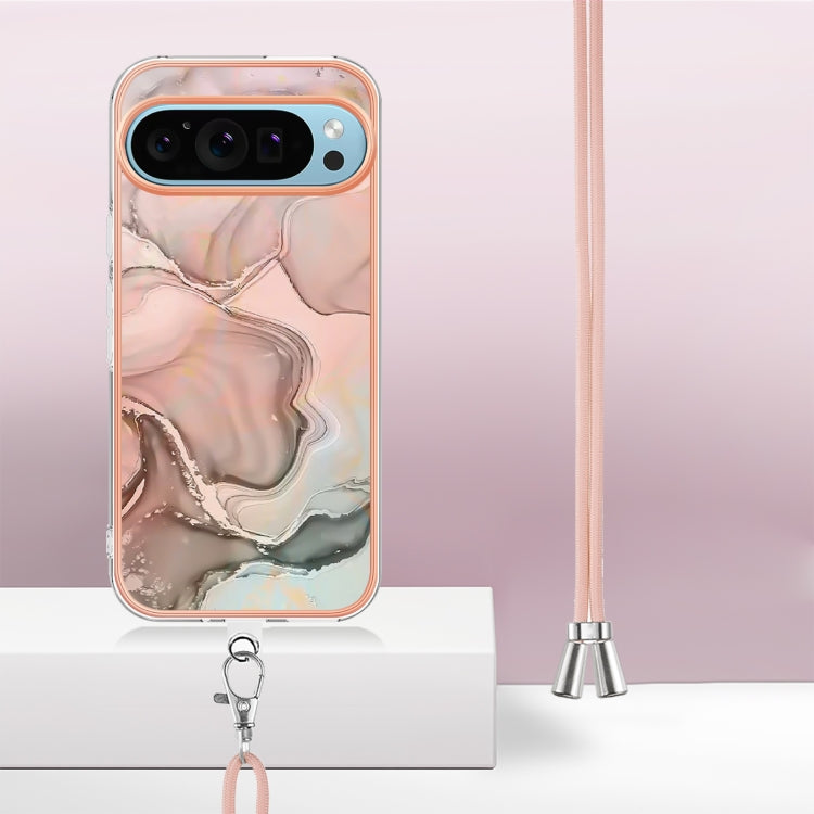 For Google Pixel 9 Pro XL Electroplating Marble Dual-side IMD Phone Case with Lanyard(Rose Gold 015) - Google Cases by PMC TechLife | Online Shopping South Africa | PMC TechLife | Buy Now Pay Later Mobicred