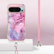 For Google Pixel 9 Pro XL Electroplating Marble Dual-side IMD Phone Case with Lanyard(Pink 013)