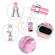 For Google Pixel 9 Pro XL Electroplating Marble Dual-side IMD Phone Case with Lanyard(Pink 013)