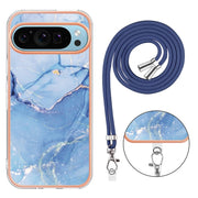 For Google Pixel 9 Pro XL Electroplating Marble Dual-side IMD Phone Case with Lanyard(Blue 018)