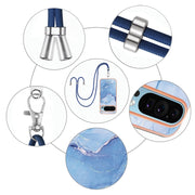 For Google Pixel 9 Pro XL Electroplating Marble Dual-side IMD Phone Case with Lanyard(Blue 018)