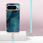 For Google Pixel 9 Pro XL Electroplating Marble Dual-side IMD Phone Case with Lanyard(Green 017)