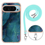 For Google Pixel 9 Pro XL Electroplating Marble Dual-side IMD Phone Case with Lanyard(Green 017)
