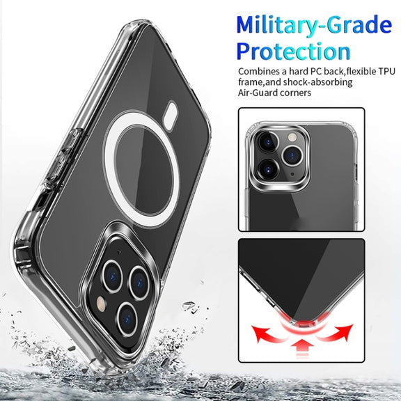 For iPhone 15 Pro MagSafe Magnetic Four Corner Airbags Phone Case(Transparent)