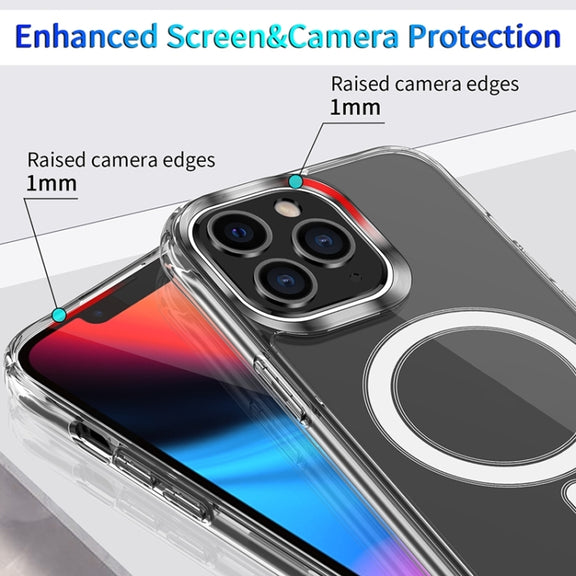 For iPhone 15 Pro MagSafe Magnetic Four Corner Airbags Phone Case(Transparent)