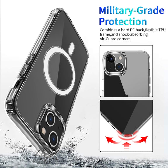 For iPhone 15 Plus MagSafe Magnetic Four Corner Airbags Phone Case(Transparent)
