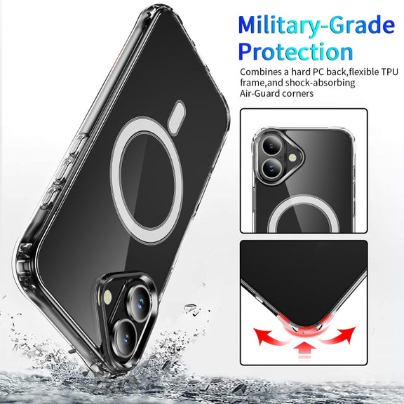 For iPhone 16 Four Corner Airbags MagSafe Magnetic Phone Case(Transparent)
