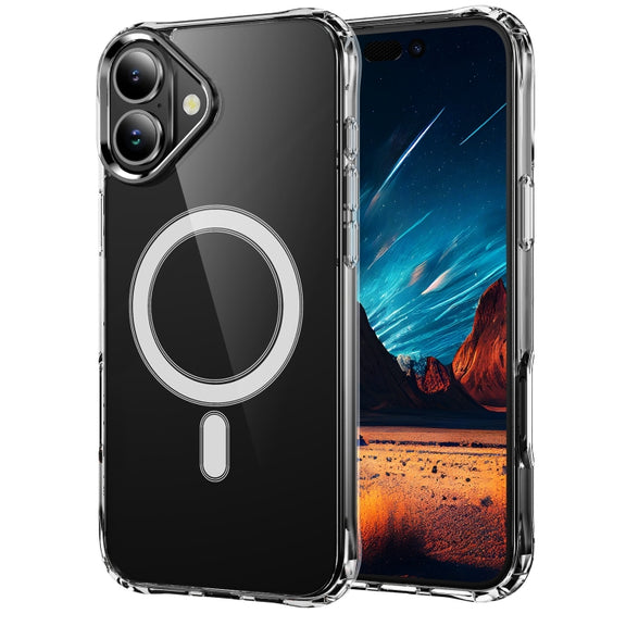 For iPhone 16 Plus Four Corner Airbags MagSafe Magnetic Phone Case(Transparent)