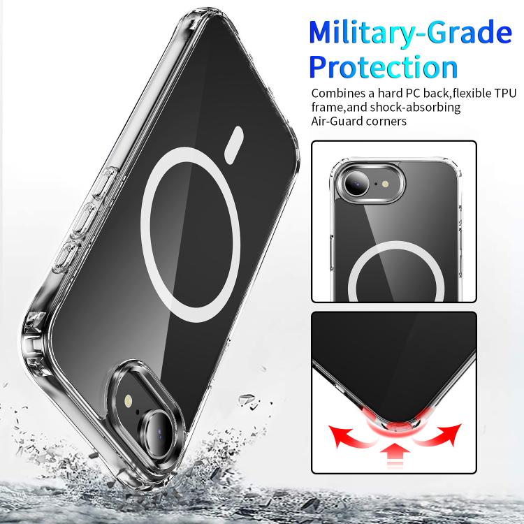 For iPhone 16e Four Corner Airbags MagSafe Magnetic Phone Case(Transparent)