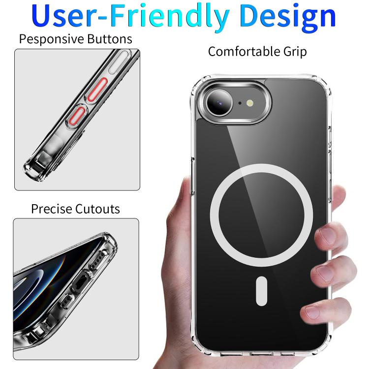 For iPhone 16e Four Corner Airbags MagSafe Magnetic Phone Case(Transparent)
