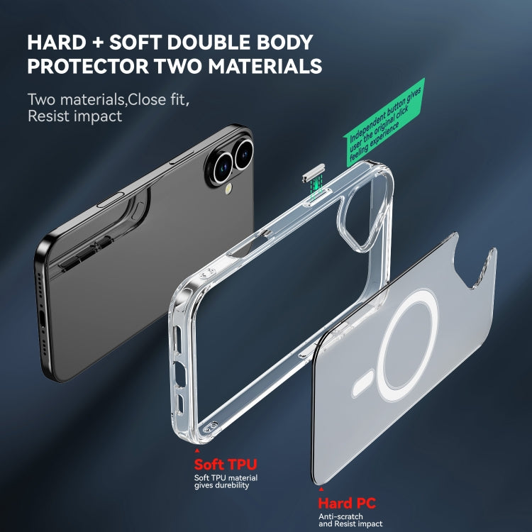 For iPhone 16 Plus MagSafe Clear Acrylic PC +TPU Phone Case(Transparent)