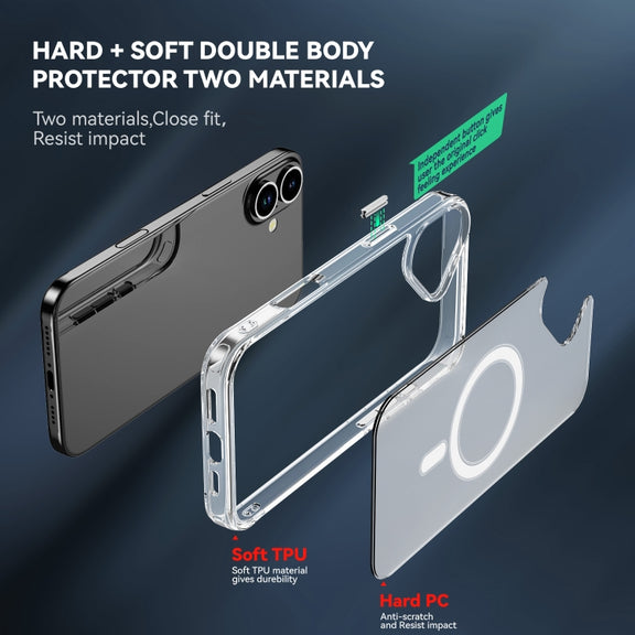 For iPhone 16 MagSafe Clear Acrylic PC +TPU Phone Case(Transparent)