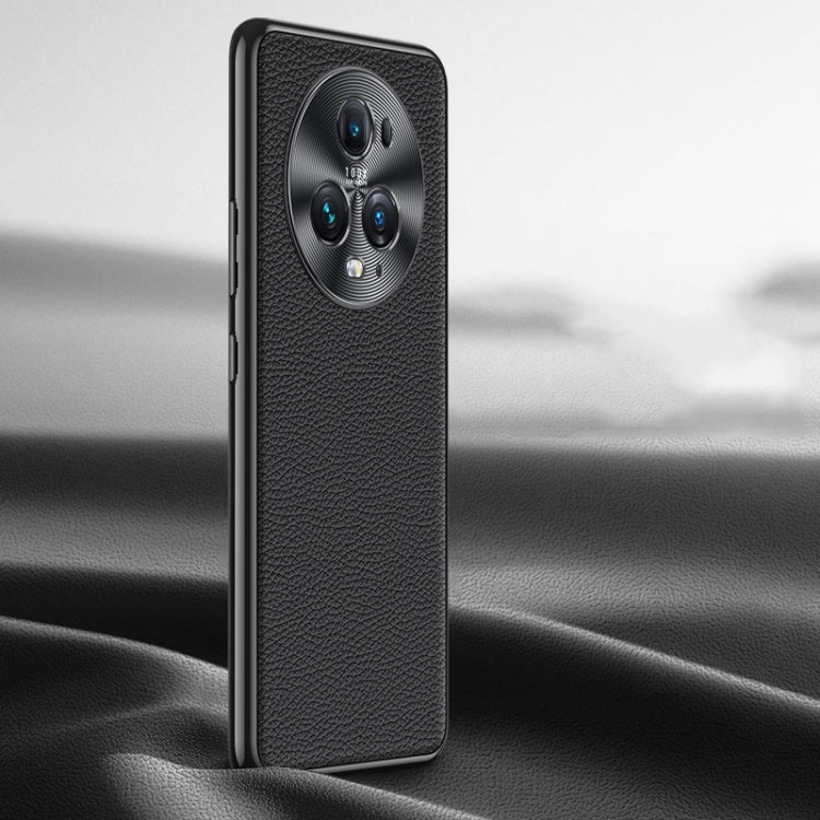 For Honor Magic5 Pro Litchi Texture Genuine Leather Phone Case(Black) - Honor Cases by PMC TechLife | Online Shopping South Africa | PMC TechLife | Buy Now Pay Later Mobicred