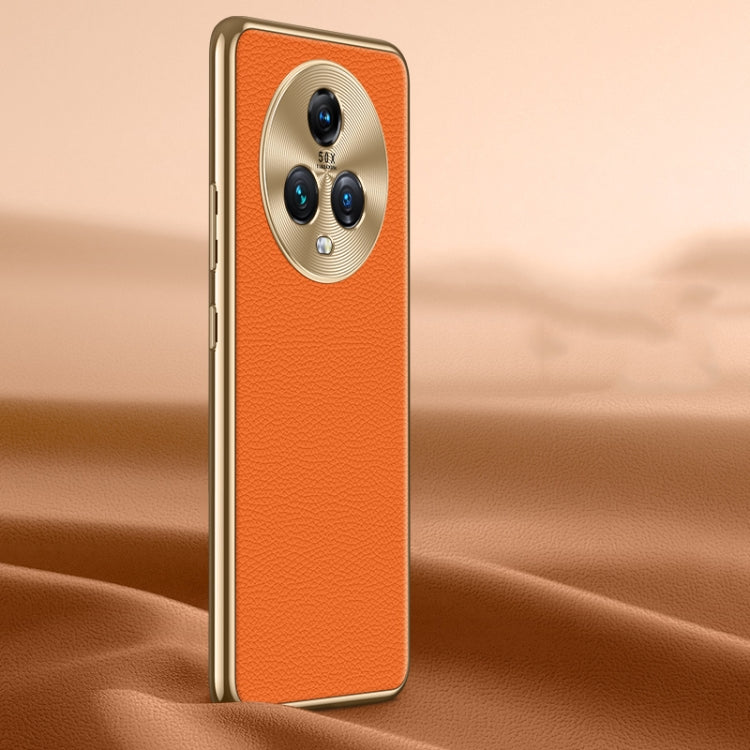 For Honor Magic5 Litchi Texture Genuine Leather Phone Case(Orange) - Honor Cases by PMC TechLife | Online Shopping South Africa | PMC TechLife | Buy Now Pay Later Mobicred