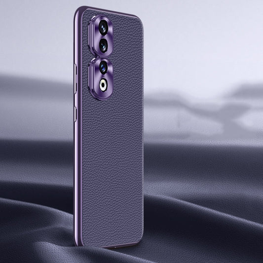 For Honor 90 Pro Litchi Texture Genuine Leather Phone Case(Purple) - Honor Cases by PMC Jewellery | Online Shopping South Africa | PMC Jewellery | Buy Now Pay Later Mobicred