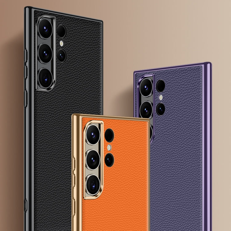 For Samsung Galaxy S23 Ultra 5G Litchi Texture Genuine Leather Phone Case(Orange) - Galaxy S23 Ultra 5G Cases by PMC TechLife | Online Shopping South Africa | PMC TechLife
