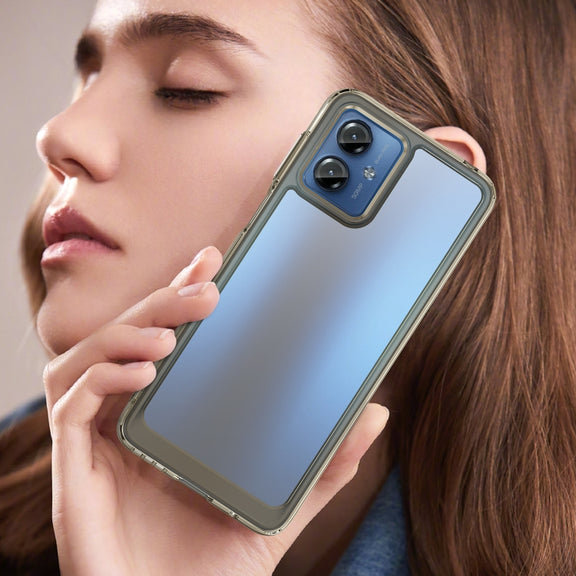 For Motorola Moto G14 Colorful Series Acrylic Hybrid TPU Phone Case(Transparent Grey)