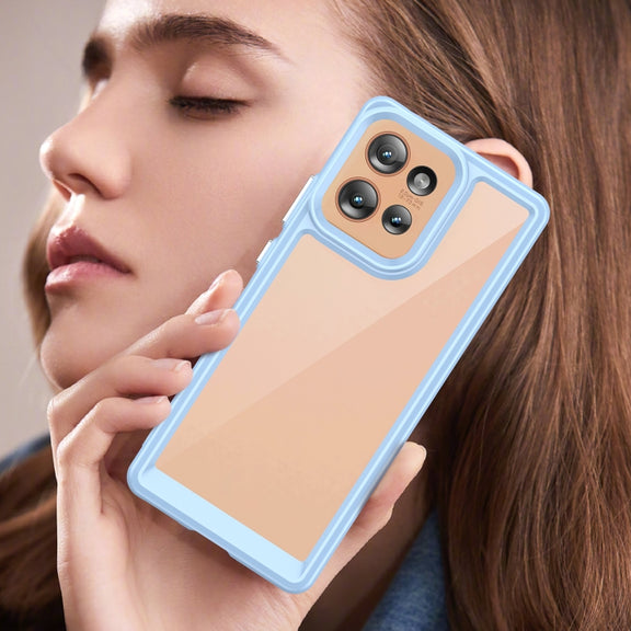 For Motorola Edge 50 Colorful Series Acrylic Hybrid TPU Phone Case(Blue)