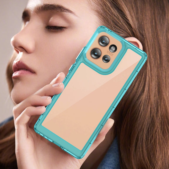 For Motorola Edge 50 Colorful Series Acrylic Hybrid TPU Phone Case(Transparent Blue)