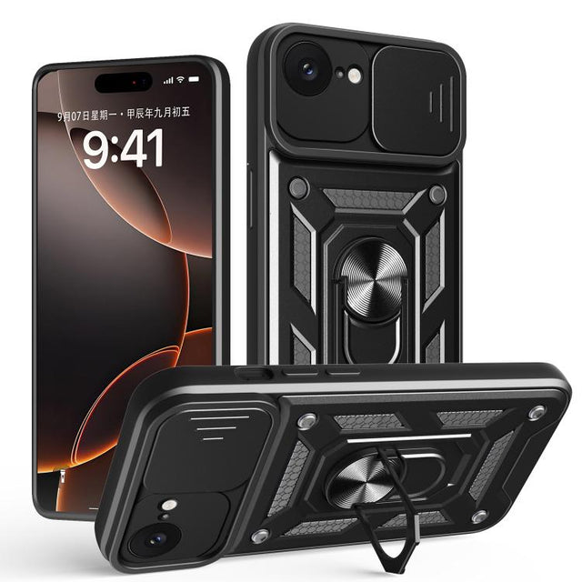 For iPhone 16e Sliding Camera Cover Design TPU+PC Phone Case(Black)