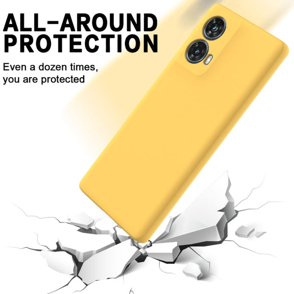 For Motorola Moto G85 Solid Color Liquid Silicone Dropproof Full Coverage Phone Case(Yellow)