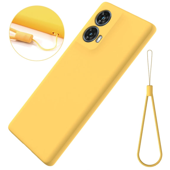 For Motorola Moto G85 Solid Color Liquid Silicone Dropproof Full Coverage Phone Case(Yellow)