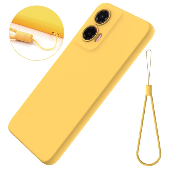 For Motorola Moto G35 Solid Color Liquid Silicone Dropproof Full Coverage Phone Case(Yellow)