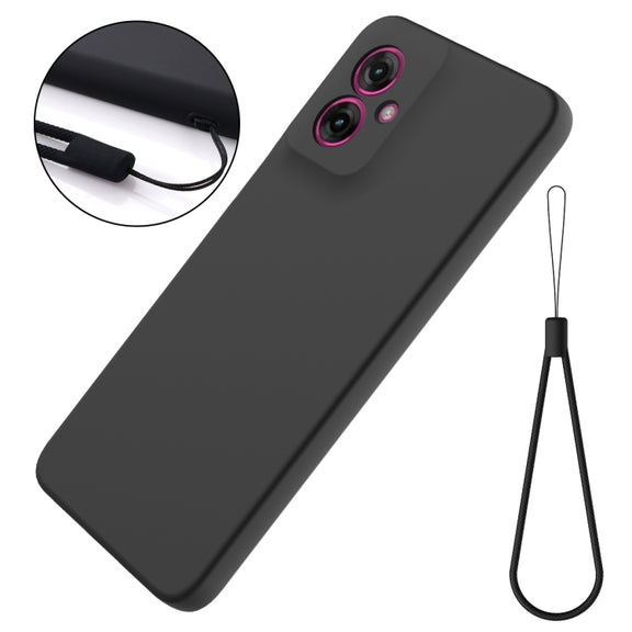 For Motorola Moto G55 Solid Color Liquid Silicone Dropproof Full Coverage Phone Case(Black)