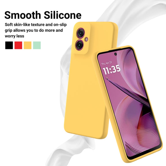 For Motorola Moto G55 Solid Color Liquid Silicone Dropproof Full Coverage Phone Case(Yellow)