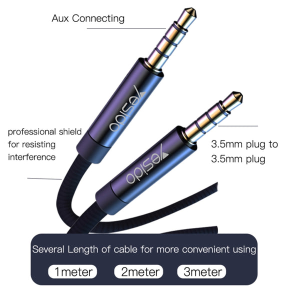 Yesido YAU15 3.5mm Male to 3.5mm Male Audio Cable, Length:2m(Black)